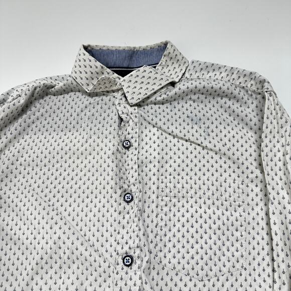 Craft Flow Button Up Shirt Blue White Men Size Small All Over Arrow Print STAIN - Picture 3 of 11